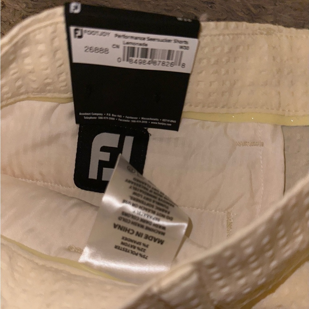 NEW Footjoy FJ Adult Performance Golf Shorts Stretch Stripe Cream Mens Size - Picture 6 of 6